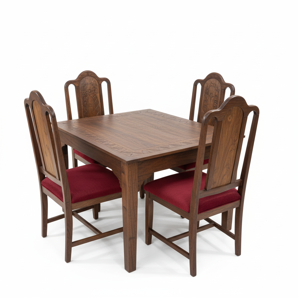 Square Carved Dining Set with Upholstered Chairs