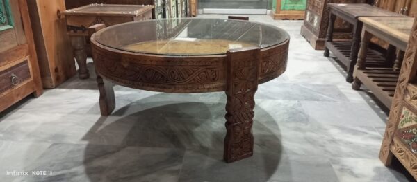 Round Carved Wood Coffee