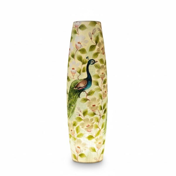 Hand-Painted Peacock Cylindrical Vase