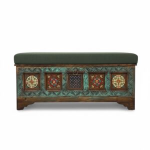 unnamed (2) Two-Tone Carved Storage Bench with Olive Cushion