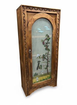 Hand-Painted Glass Door Carved Wood Almirah