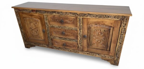 Carved Wood Sideboard with Center Drawers
