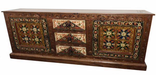 Hand-Painted Floral Wood TV Cabinet