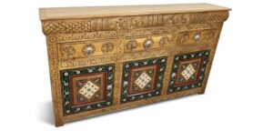 Ornate Carved Sideboard with Brass Inlay