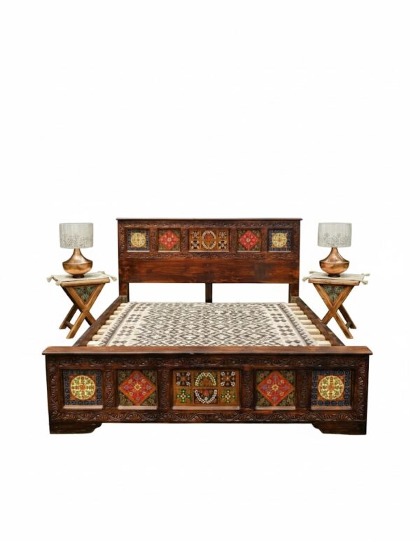 Carved and Painted Wooden Bed Frame