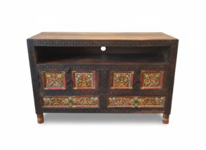 Hand-Painted Tile TV Console with Drawers