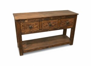 Rustic Carved Wood Console Table with Drawers