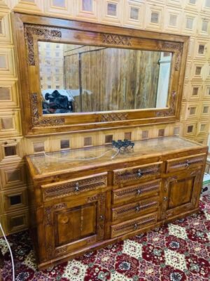 Hand-Carved Wooden Dresser with Mirror