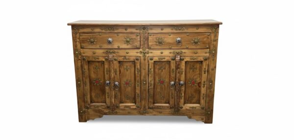 Brass Studded Wooden Sideboard with Drawers