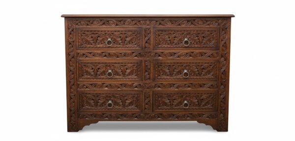Hand-Carved 6-Drawer Wooden Dresser
