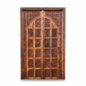 Hand-Carved Wooden Double Door with Frame