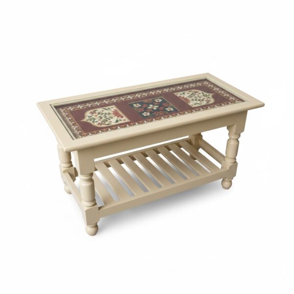 Hand-Painted Tile Coffee Table with Shelf