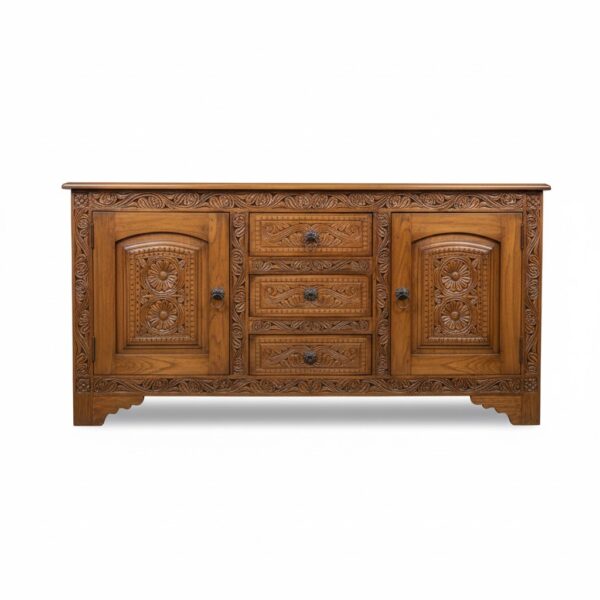 Hand-Carved Wooden Sideboard with Drawers
