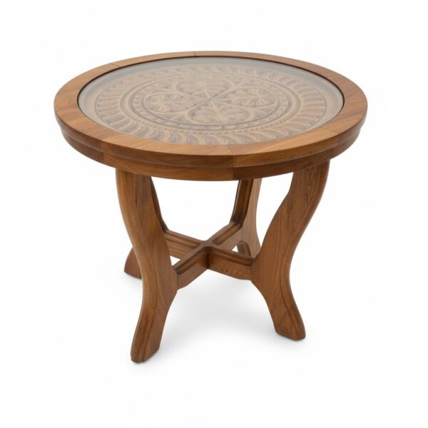 Carved Round Wooden Side Table