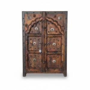 Antique Brass Studded Wooden Cabinet