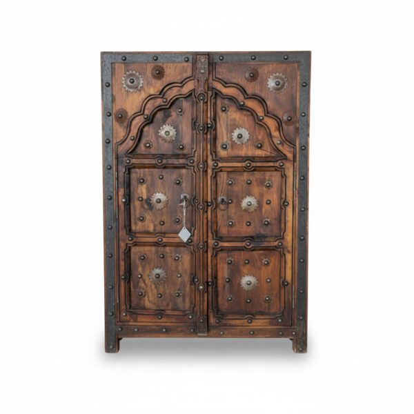 Antique Brass Studded Wooden Cabinet
