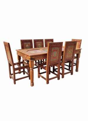 8-Seater Hand-Carved Dining Table Set