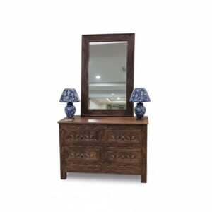 Carved Wood Dresser with Wall Mirror