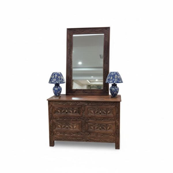 Carved Wood Dresser with Wall Mirror