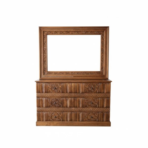 Ornate Carved Dresser with Frame Mirror