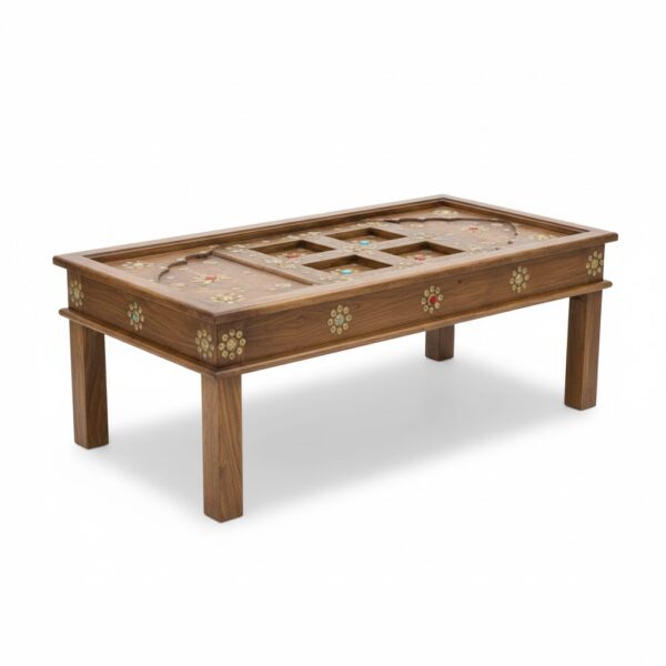 Brass Inlay Wooden Coffee Table